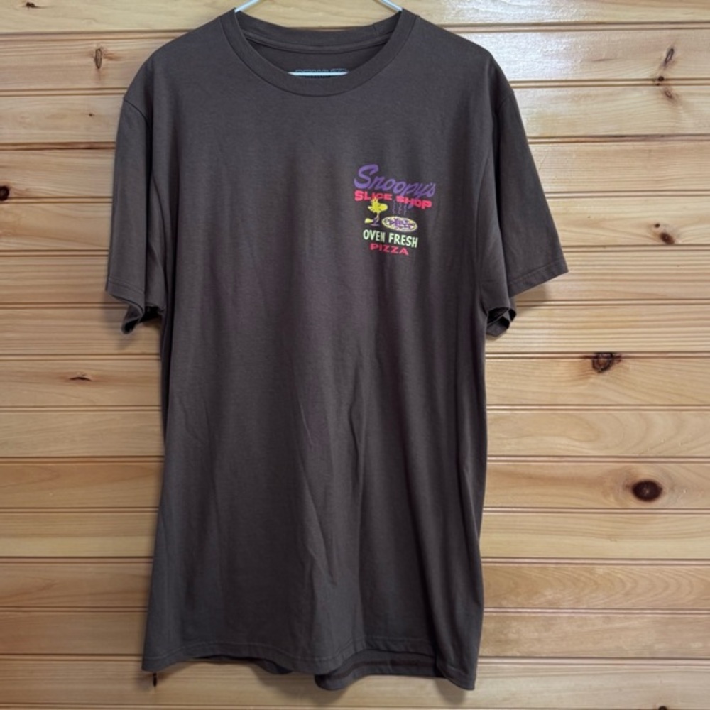 Peanuts Snoopy’s Slice Shop Graphic Brown Short Sleeve Tee Large